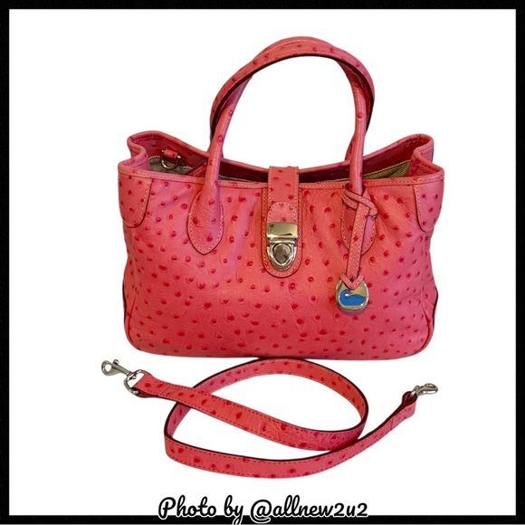 Dooney & Bourke Small Double Handle Ostrich Pattern Pink Satchel - Picture 4 of 16